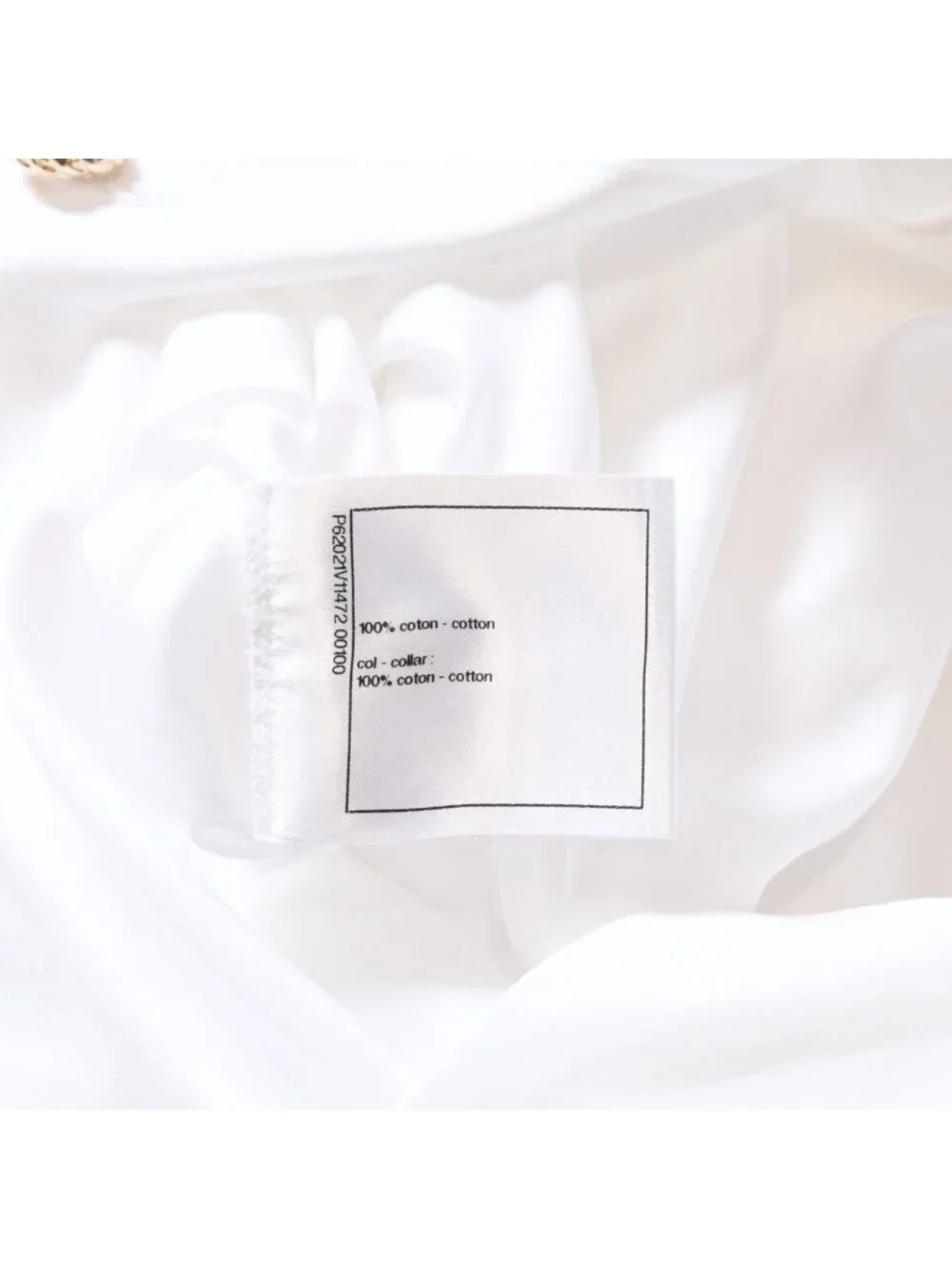 Chanel Long Sleeve Shirt Blouse CC Logo Cotton White Gold
